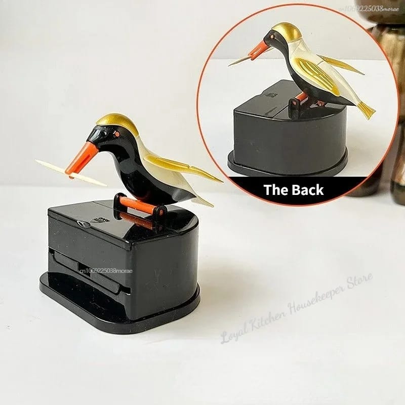 Dispenser automático de palillos con diseño de pajarito.